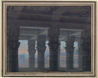 Trollflöjten. Opera av Wolfgang Amadeus Mozart. Skiss till den 8:e dekoren. Labyrintens förhall av Karl Friedrich Schinkel