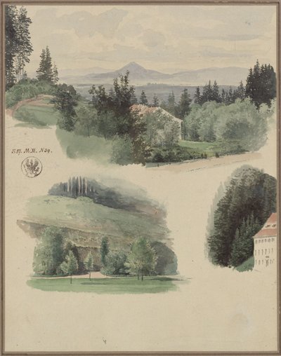 Tre landskapsstudier från Marienbad i Tjeckien av Karl Friedrich Schinkel
