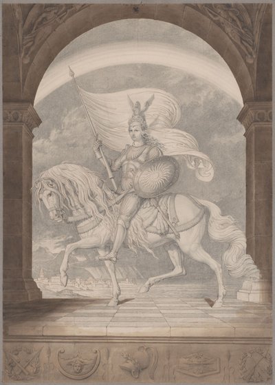 En ryttare till häst i full rustning / Preussens genius som riddare av Karl Friedrich Schinkel