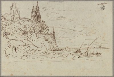 En gotisk kyrka vid en brant havskust av Karl Friedrich Schinkel