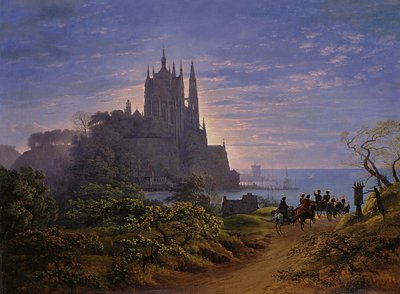Gotisk kyrka på en klippa vid havet av Karl Friedrich Schinkel