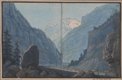 Herrmann och Thusnelda. Skådespel av August von Kotzebue. Utkast till den 5:e dekoren. Bergsväg av Karl Friedrich Schinkel