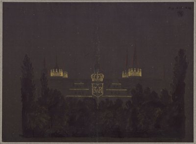 Merseburg. Slott. Förslag till illumination av slottet med anledning av hyllningsfestligheterna för Fredrik Vilhelm III av Preussen av Karl Friedrich Schinkel