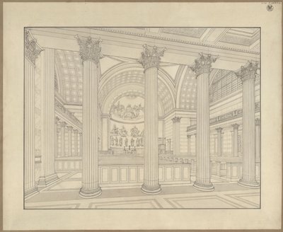 Potsdam. Sankt Nikolai kyrka. Perspektivisk interiörvy av genomförandeförslaget av Karl Friedrich Schinkel