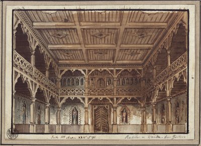 Ratibor och Wanda. Skådespel av Jakob Andreas Konrad Levezow. Skiss till den 2:a dekoren. Kvinnornas gemak i borgen av Karl Friedrich Schinkel