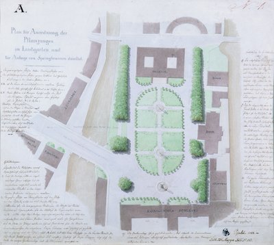 Omdesign av Lustgarten, 1828 (wc och penna och bläck på papper) av Karl Friedrich Schinkel