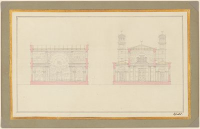 Sektion av korsningen och West End av en katedral för Berlin av Karl Friedrich Schinkel