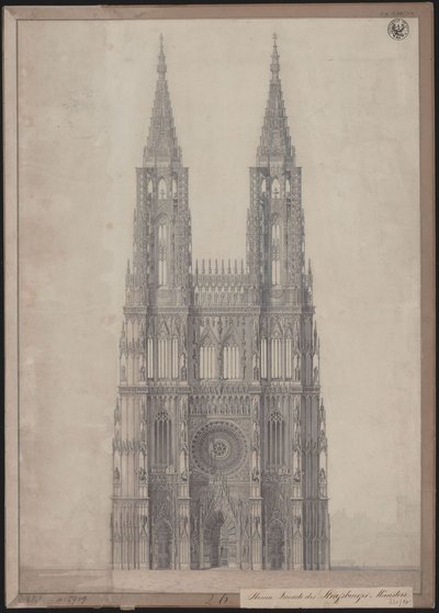 Strasbourg. Katedralen. Utformning för färdigställandet av västfasaden av Karl Friedrich Schinkel