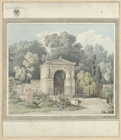 Zeitz. Utformning till gravmonument för Johann Friedrich Delbrück. Vy av Karl Friedrich Schinkel
