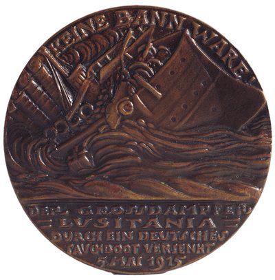 Medalj till minne av torpederingen av passagerarfartyget Lusitania den 7 maj av Karl Goetz