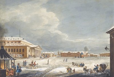 Utsikt över Saint Petersburg Imperial Bolshoi Kamenny Theatre av Karl Ivanovich Kolmann