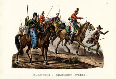 Ryska och polska hästar, 1824 av Karl Joseph Brodtmann