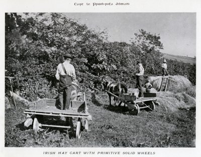 Irish Hay Cart med primitiva solida hjul (s/v foto) av Karl Karlovich Piratsky