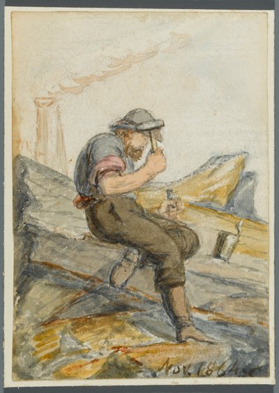 Stenarbetare, 1864 (wc över svart media underritning) av Karl L.H. Mueller