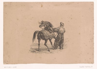 Häst och stående man i osmanska kläder Hästar och ryttare (serietitel) av Karl Loeillot Hartwig