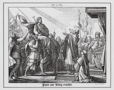 Pepin den korte utropad till frankernas kung, 751 (gravyr) av Karl Ludwig Adolf Ehrhardt