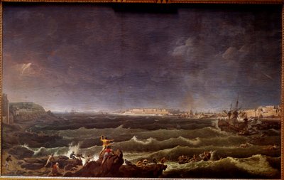 Tempete en rade de Saint Malo Målning av Karl Hackert (1740-1800) 1700-talets Paris, Musee de la Marine av Karl Ludwig Hackert