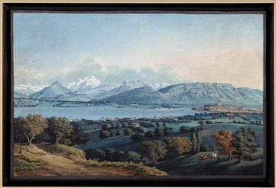 Utsikt över Genève med Lemansjön och Mont Blanc akvarell av Karl Hackert (1740-1800) Privat samling från 1800-talet av Karl Ludwig Hackert