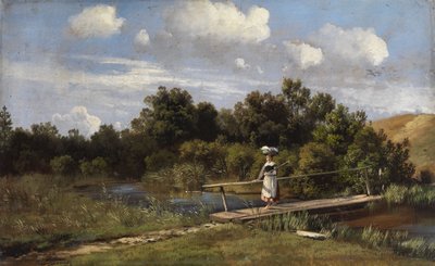 Sommarlandskap med en tvätterska på en bro av Karl Millner