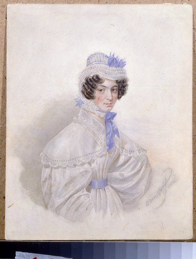 Porträtt av Anna Borisovna Bakunina (1802-1835). Verk av Karl Pavlovich Briullov (Bryullov) (1799-1852), akvarell på papper av Karl Pavlovich Bryullov