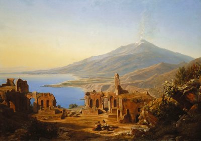 Grekisk teater, Taormina, med Etna bortom, 1852 av Karl Robert Kummer