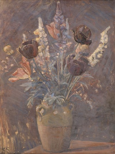 Lervas med tulpaner och andra blommor av Karl Schou av Karl Schou
