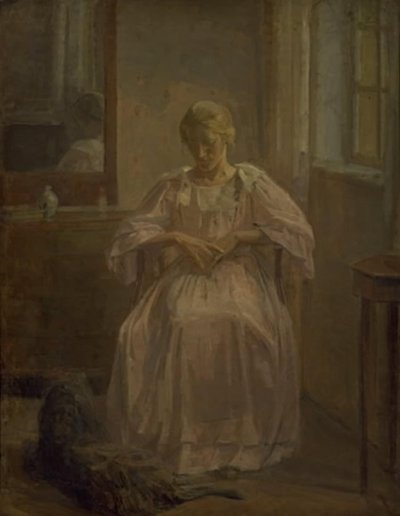 En ung tjej, Sophie Lofthus, med en hund av Karl Schou