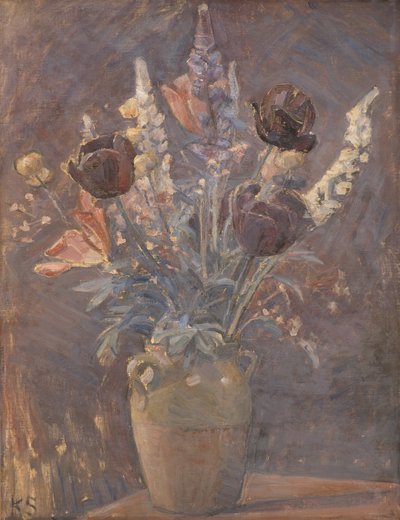 Lervas med tulpaner och andra blommor av Karl Schou