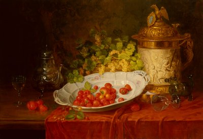 Stilleben med jordgubbar och vindruvor (olja på duk) av Karl Thoma-Hofele