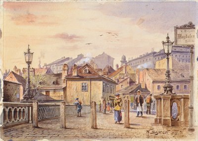 Magdalenabron över floden Wien av Karl Wenzel Zajicek