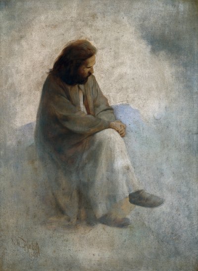 Självporträtt som Kristus, av Diefenbach, Karl Wilhelm (1851-1913). Olja på duk av Karl Wilhelm Diefenbach