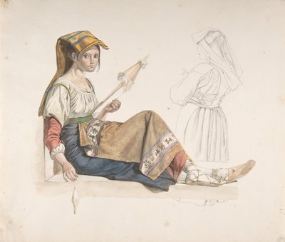 Neapolitan Woman recto, Study for an Interior verso, sent 1700-1800-tal. av Karl Wilhelm Freiherr von Heideck