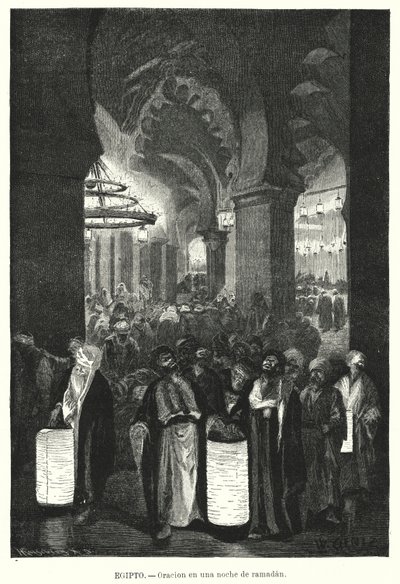 Kvällsböner under Ramadan, Egypten (litho) av Karl Wilhelm Gentz