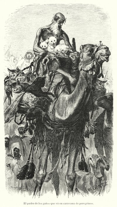 Väktare av katter som reser med en karavan av pilgrimer (litho) av Karl Wilhelm Gentz