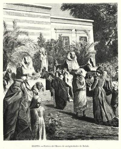Portik av Egyptiska antikvitetsmuseet, Bulaq, Kairo, Egypten (litho) av Karl Wilhelm Gentz