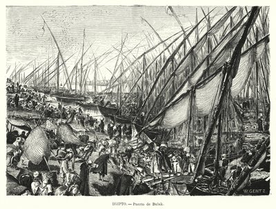 Kajer vid Nilen vid Bulaq, Kairo, Egypten (litho) av Karl Wilhelm Gentz