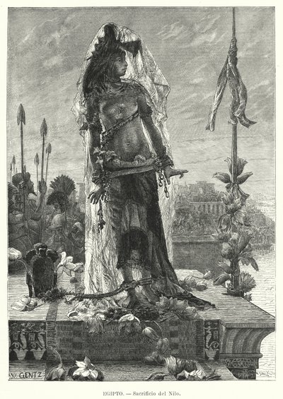 Offer av en jungfru till floden Nilen i det gamla Egypten (litho) av Karl Wilhelm Gentz