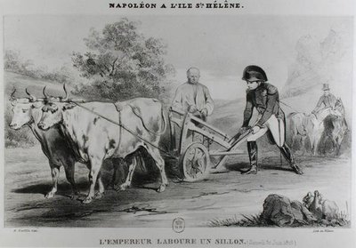 Napoleon (1769-1821) på St. Helena, graverad av Francois le Villain (fl.1819-22) av Karl after Loeillot Hartwig