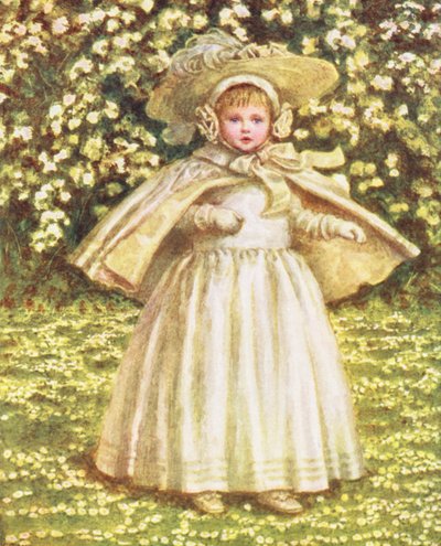 En baby i vitt (färglitografi) av Kate (after) Greenaway