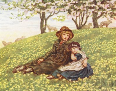 Broder och syster (färglitografi) av Kate (after) Greenaway
