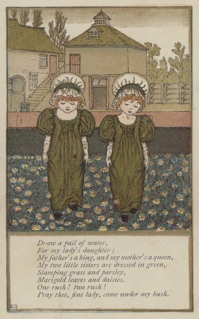 Dra en hink vatten (färg litho) av Kate (after) Greenaway