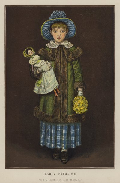 Tidig Primrose (färg litho) av Kate (after) Greenaway