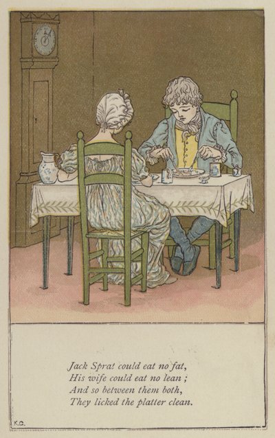 Jack Sprat kunde inte äta fett (färg litho) av Kate (after) Greenaway
