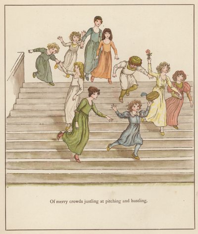 Kate Greenaway-illustration för The Pied Piper of Hamelin av Robert Browning (lito i färg) av Kate (after) Greenaway