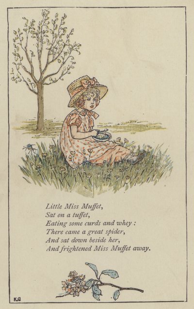 Little Miss Muffet (färg litho) av Kate (after) Greenaway