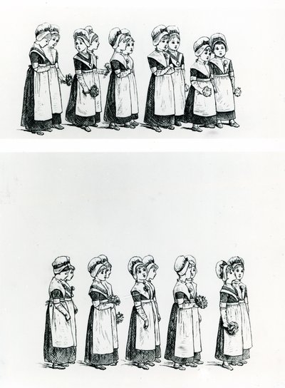 Välgörenhetsbarn, ca 1880 (gravyr) av Kate Greenaway