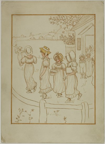 Flickor som går nerför en körfält av Kate Greenaway