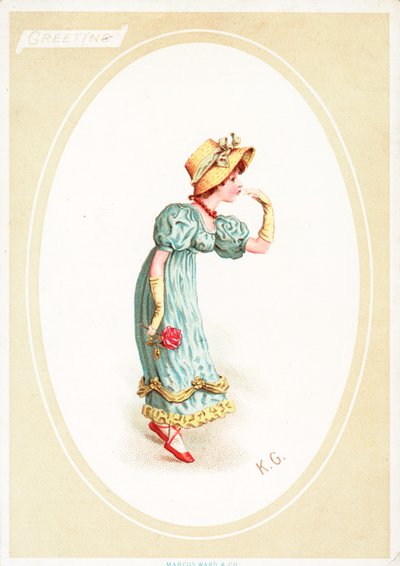 Hälsningskort (chromolitho) av Kate Greenaway
