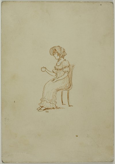 Sittande flicka som håller tekopp av Kate Greenaway