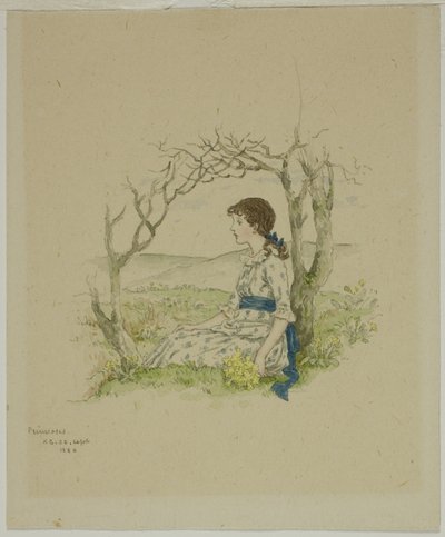 Sittande flicka med primörer av Kate Greenaway